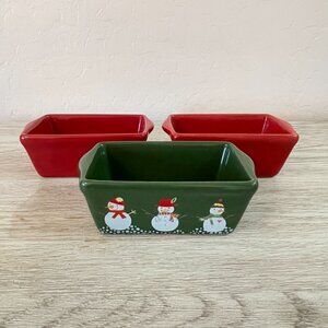 New Set of 3 Red Green Mini Loaf Pans NWT Snowman Winter Christmas Holiday